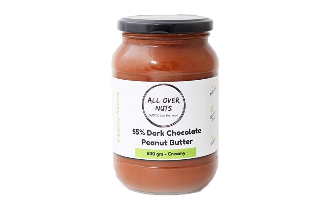 All Over Nuts 55% Dark Chocolate Peanut Butter Creamy   Glass Jar  500 grams